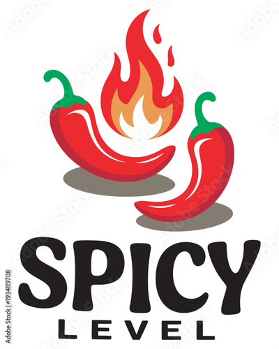 Red Hot Chili with Fiery Flames, hand drawn spicy pepper, chili spice typography, hot food label, vector file