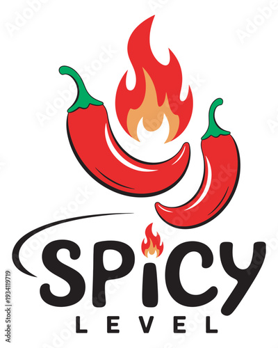 Red Hot Chili with Fiery Flames, handwritten pepper illustration, spice level text, flaming chili graphic, vector file