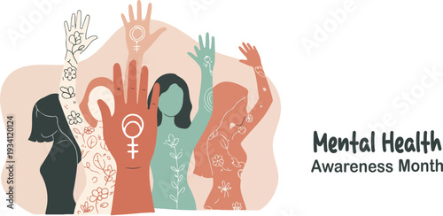 Diverse people raising hands for mental health awareness during african american history month