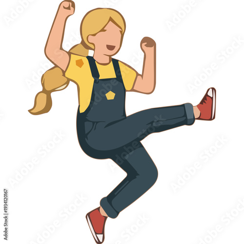 Energetic Girl in Overalls Icon Vector Element