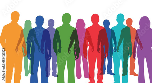 Diverse Group of Vibrant, Translucent People Silhouettes: Symbolizing Community, Unity, and Collaboration