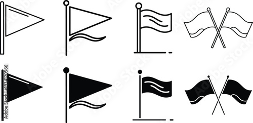 Set of nautical flag symbols in various states and orientations