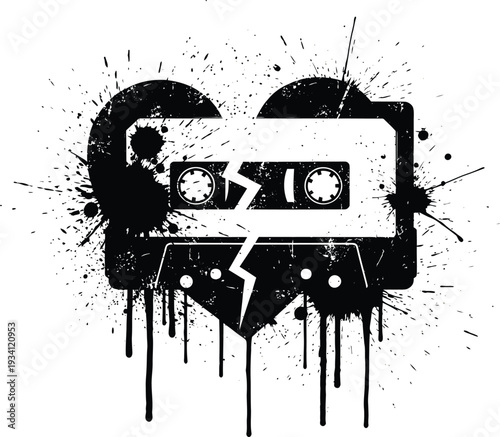 Broken cassette tape in heart shape vector illustration