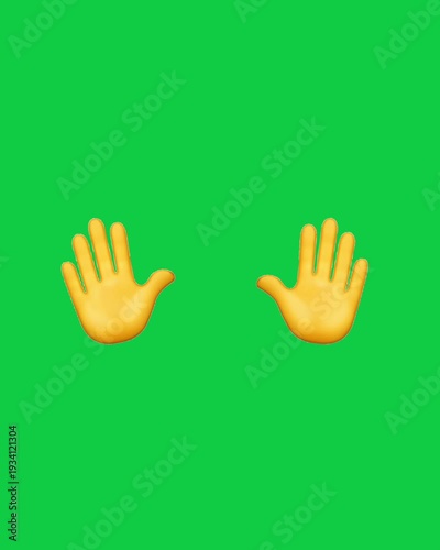 Animated waving hand emoji with green screen background. Friendly goodbye gesture motion graphic for chroma key editing, overlays, greetings, and social media content.