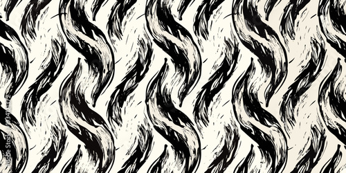 Abstract black brushstrokes create a dynamic swirling pattern on a white background