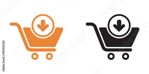 Modern Shopping Cart Icons with Download Symbols, ecommerce app, online store, digital purchase icons, shopping UI elements, vector graphics, web icons