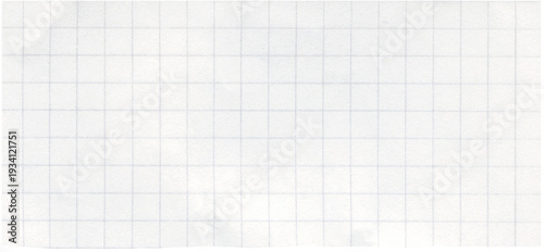 Paper scrap with check grid lines. White notebook page piece with squares texture. Checkered paper surface for school homework. Checkered background of blank notebook sheet