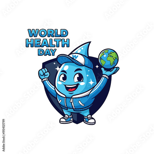 World Health Day Mascot Character with Earth Globe