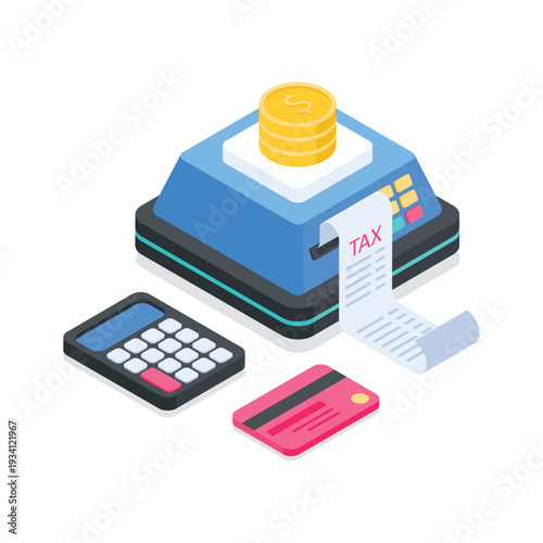 A modern isometric illustration of digital tax payment system