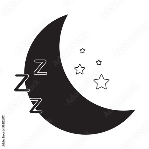 Moon sleep icon. Rest zzz symbol. Night signs. Bedtime symbols. Dream concept icons. Black color. Vector sign.