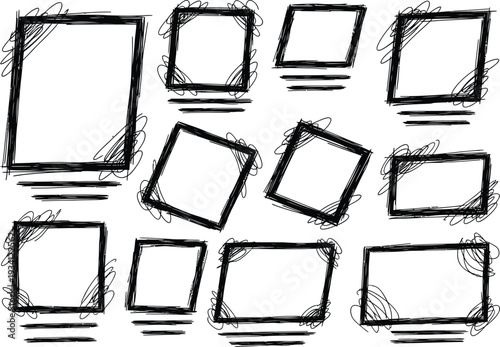 Set of 9 hand-drawn black frame borders vector