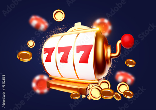 Gambling design. Slot machine. pocker chips and money, golden coins. Casino advertising template. Mobile game