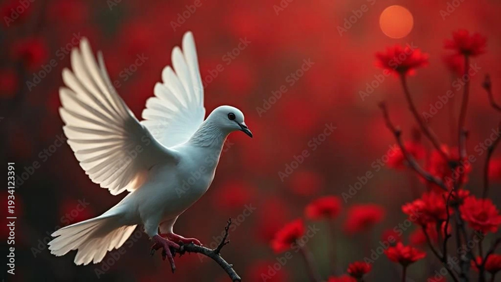 Obraz premium Dove of peace on red background