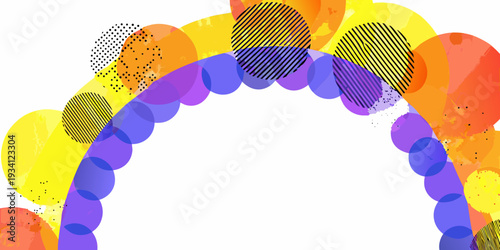 Colorful abstract shapes forming an arch over a white background