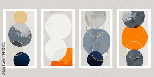 Abstract geometric art featuring overlapping circles in varying color palettes
