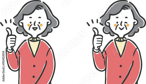 グッドサインをするシニア女性　上半身　ベクター