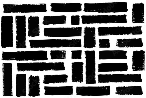 Abstract black and white pattern of irregular rectangular brushstrokes