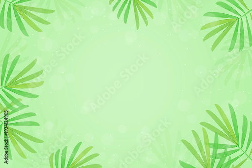 Green background with green tropical leaves.