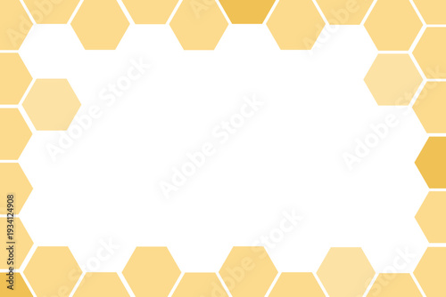 Minimalist horizontal honeycomb vector border frame featuring yellow hexagonal patterns, perfect for honey product labels, organic food branding, and beekeeping event invitations.
