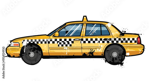 Yellow Taxi Cab Grungy Illustration