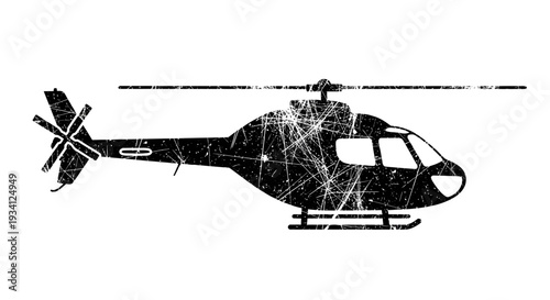 Black helicopter silhouette with distressed texture on white background