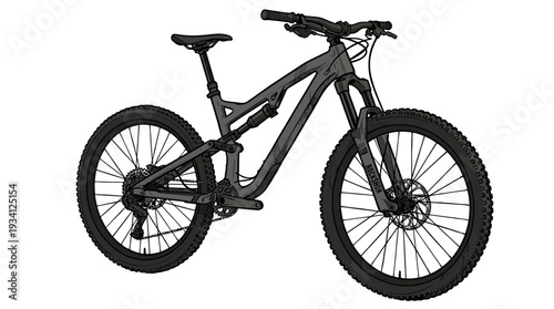 Full suspension mountain bike, black, isolated on white background
