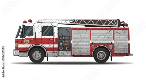 Old Fire Engine Truck, Red and White, Ladder, Emergency Vehicle