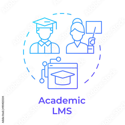 Academic lms blue gradient concept icon. Software platform, educational content. Online lessons. Round shape line illustration. Abstract idea. Graphic design. Easy to use in presentation, blog post