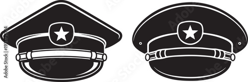 Police officer hats with star emblem side and front views