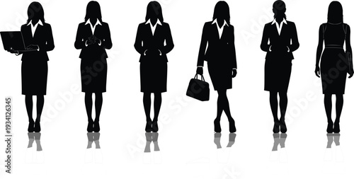 Businesswomen Silhouettes with Briefcases and Laptops untitled vector