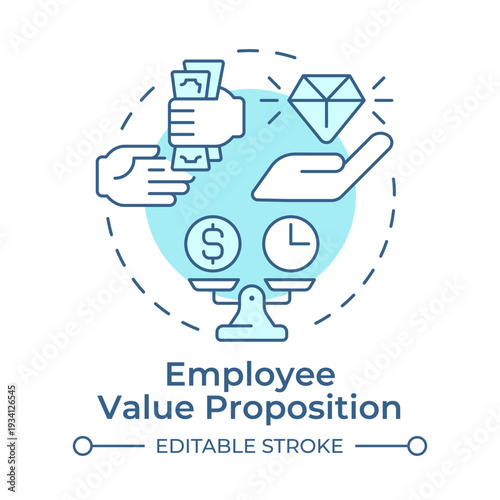 Employee value proposition soft blue concept icon. Vacancy benefits. Employer branding component. Round shape line illustration. Abstract idea. Graphic design. Easy to use in promotional material