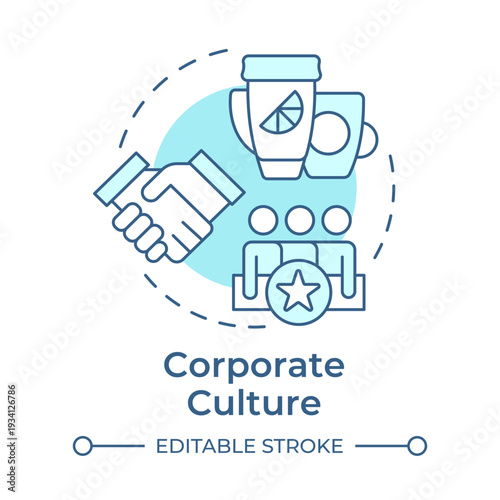 Corporate culture soft blue concept icon. Values, believes and norms. Employee experience equation. Round shape line illustration. Abstract idea. Graphic design. Easy to use in promotional material