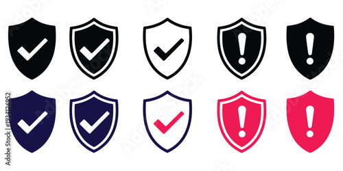 Shield Symbol Graphic with Safety, Alert, and Protection Icons
