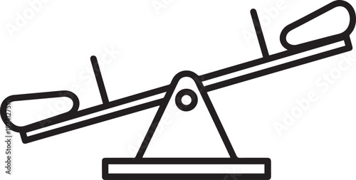 Black outline of a seesaw with one side lower than the other playground balance down