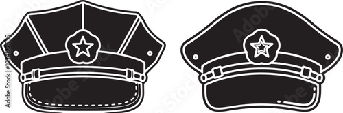 Police officer caps with star emblems