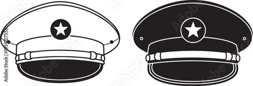 Black and white illustration of two military officer caps