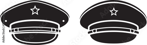 Police officer hats with star emblem on white background