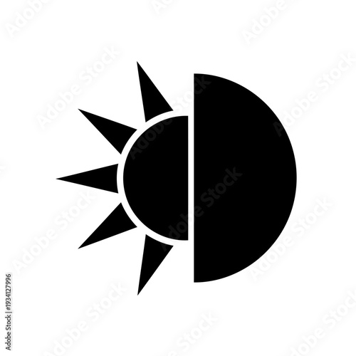 A black and white icon of the sun and moon together