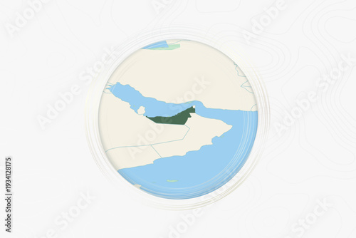 Stylized Map of United Arab Emirates with Neighboring Areas.