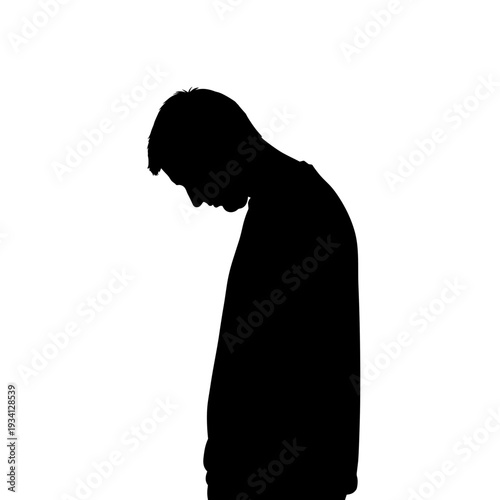Silhouette of a person bowing head down.