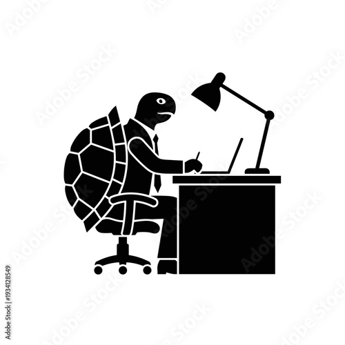 Tortoise Working on Computer at Desk.