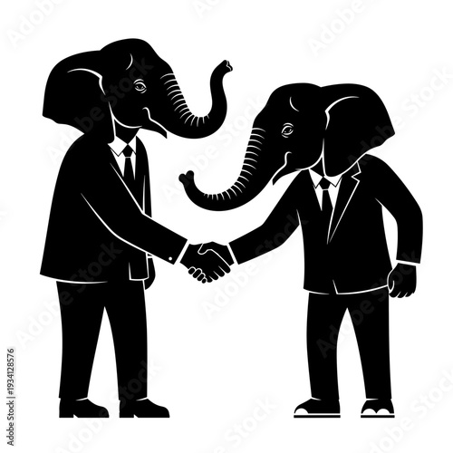 Two Elephant Characters Shaking Hands Business.