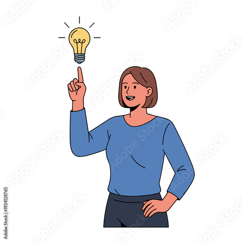 Woman Pointing at a Light Bulb.