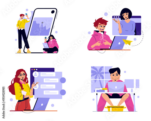 Remote Work and Communication Vector Illustration Set