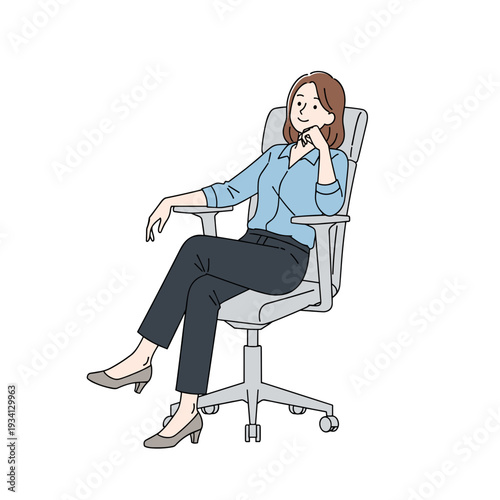 Woman Sitting Office Chair Talking Phone.