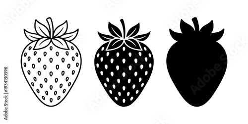 Strawberry silhouette. Icon symbol design. Minimalist fruit graphic. Isolated on white background.