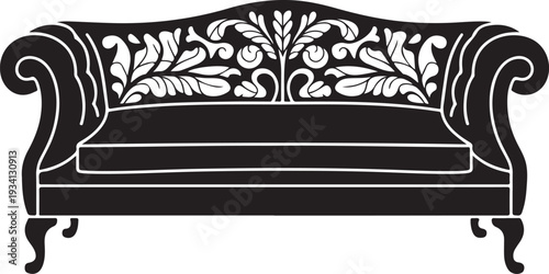 Black and white ornate sofa with floral couch furniture