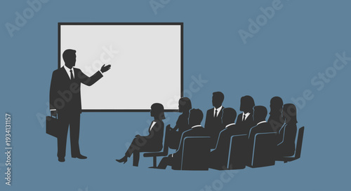 A businessman giving a presentation to a group of people in a conference room