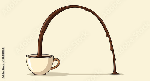 An illustration of coffee flowing out of a cup in a whimsical arc