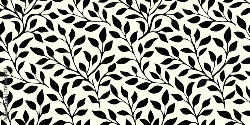 Elegant black and cream floral pattern with delicate leaf shapes